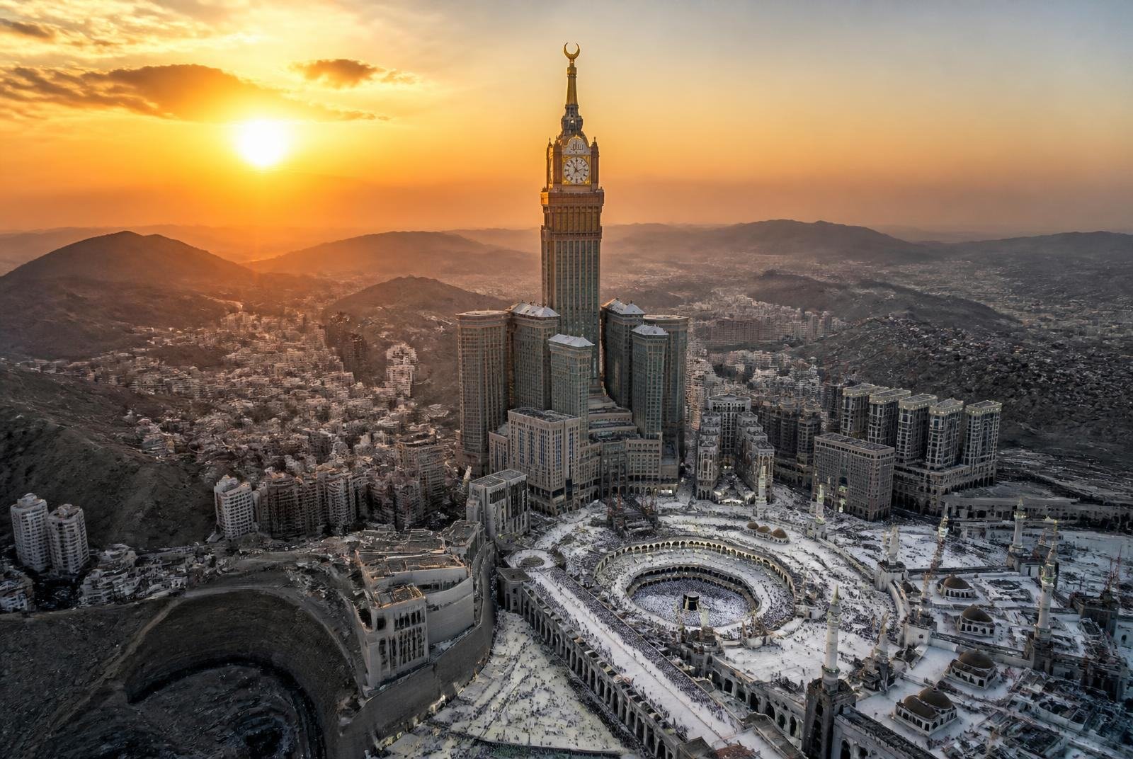 Makkah skyline at sunset with the Clock Tower